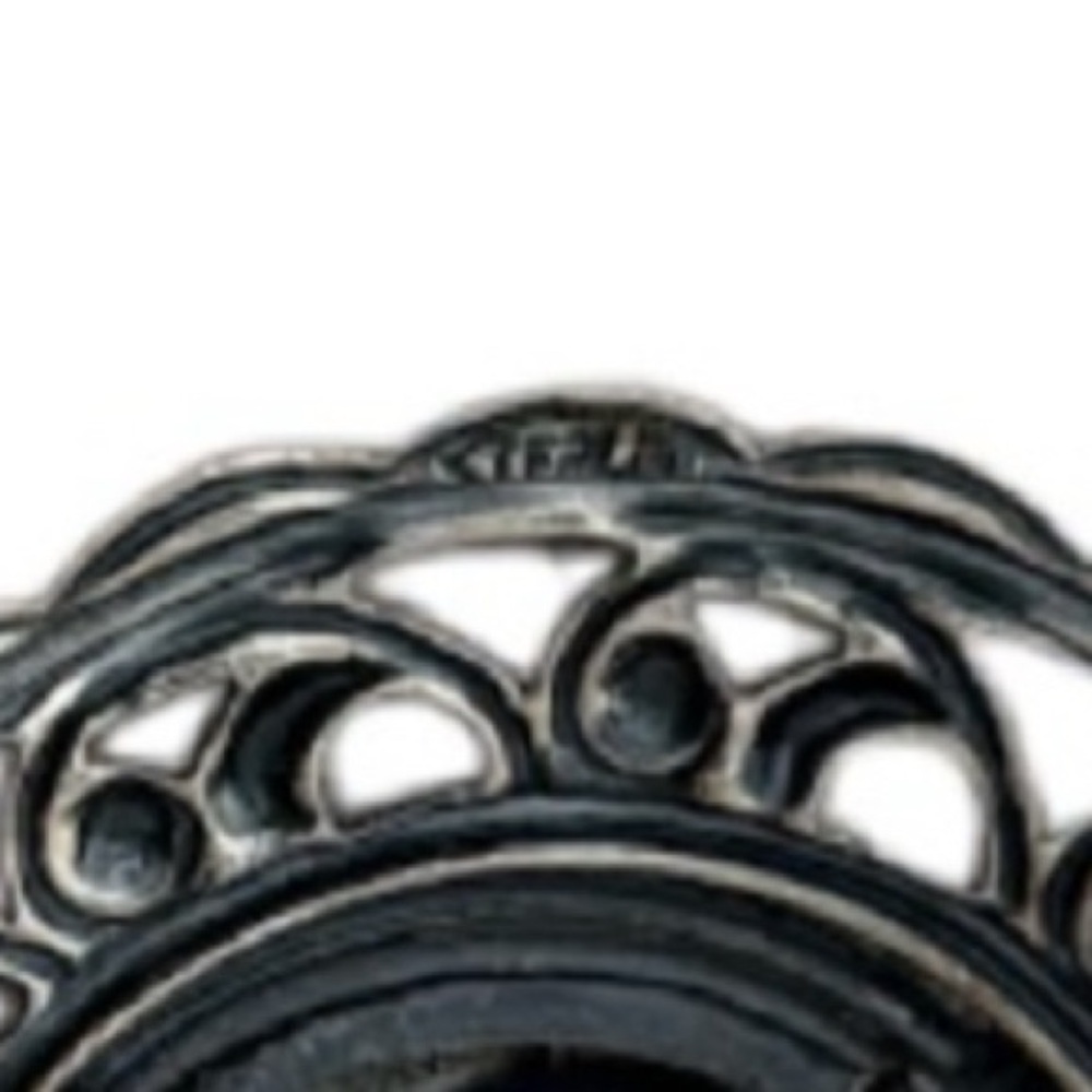 Vintage Sterling Silver Brooch Pin Onyx Black Stone Ornate Scrolled Filigree - Picture 9 of 15